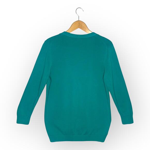 Talbots Women's Ribbon Trim 3/4 Sleeve Cardigan Sweater Size M Teal Green - Picture 2 of 7